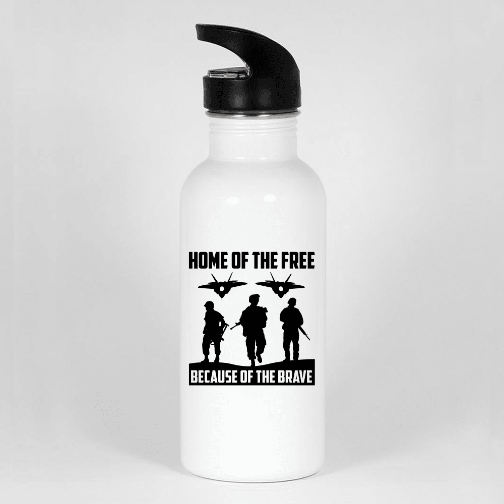 Designs by MyUtopia Shout Out:Home of the Free Because of the Brave Water Bottles,20oz / White,Water Bottle