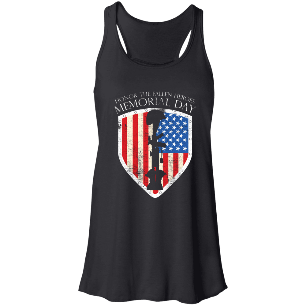 Designs by MyUtopia Shout Out:Honor The Fallen Heroes Ladies Flowy Racerback Tank,X-Small / Black,Tank Tops