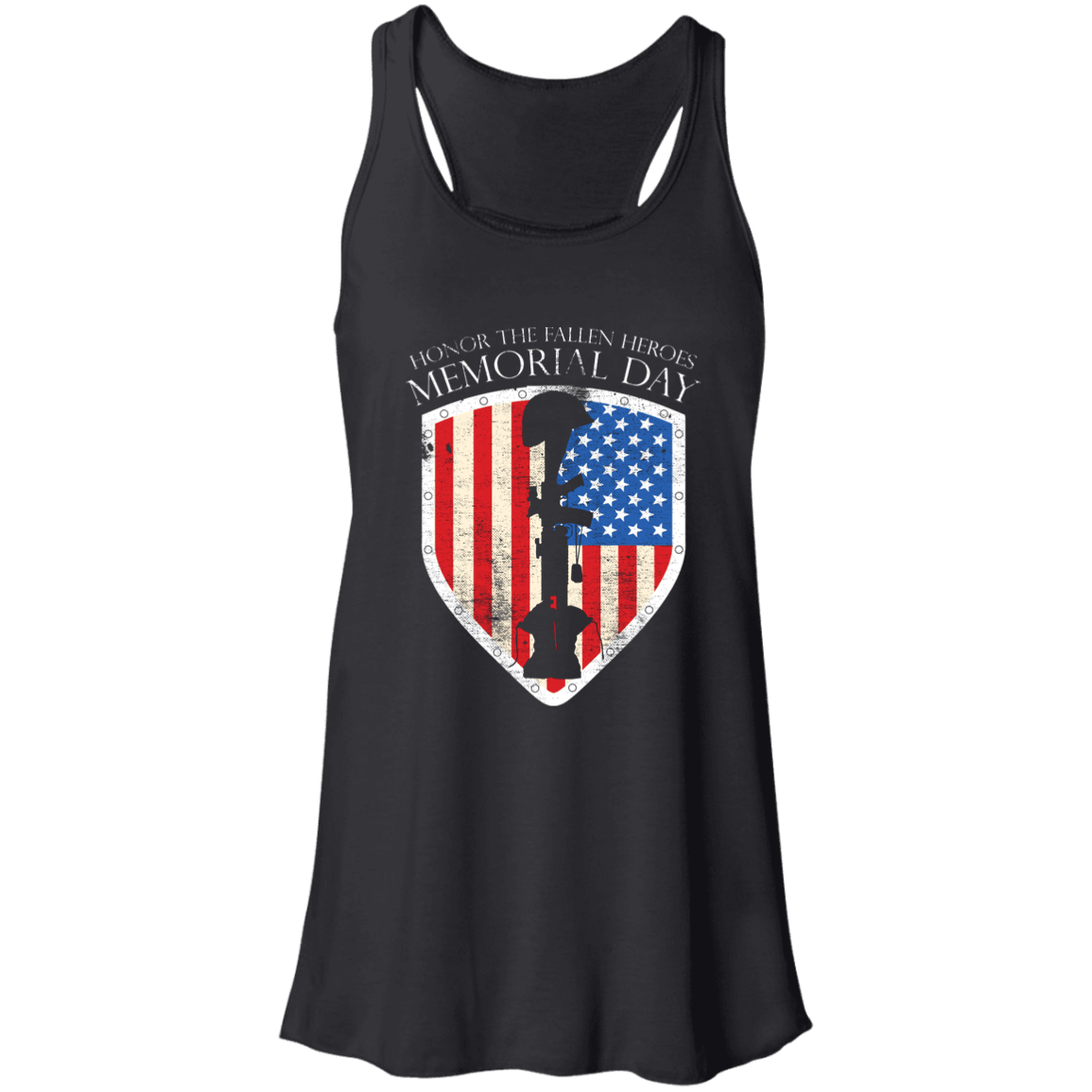 Designs by MyUtopia Shout Out:Honor The Fallen Heroes Ladies Flowy Racerback Tank,X-Small / Black,Tank Tops