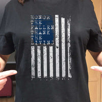 Load image into Gallery viewer, Designs by MyUtopia Shout Out:Honor The Fallen Thank The Living Flag Adult Unisex Cotton Short Sleeve T-Shirt
