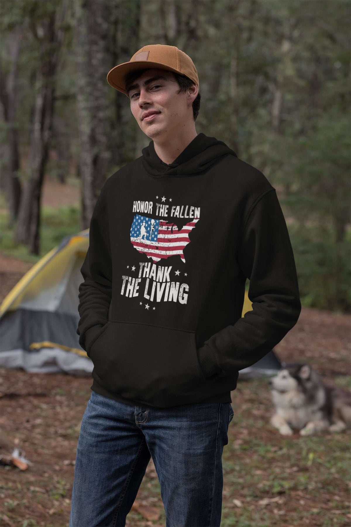 Designs by MyUtopia Shout Out:Honor The Fallen Thank The Living Memorial Day Core Fleece Pullover Hoodie