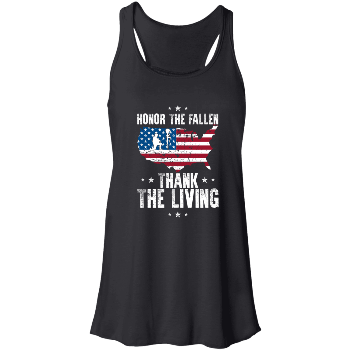 Designs by MyUtopia Shout Out:Honor The Fallen Thank The Living Memorial Day Flowy Racerback Tank,X-Small / Black,Tank Tops