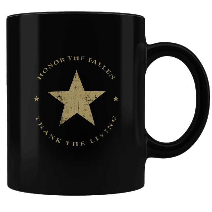Designs by MyUtopia Shout Out:Honor The Fallen Thank The Living Star Ceramic Coffee Mug,Black,Ceramic Coffee Mug
