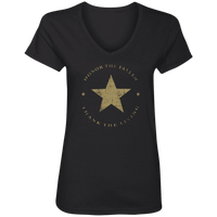Load image into Gallery viewer, Designs by MyUtopia Shout Out:Honor The Fallen Thank The Living Star Ladies&#39; V-Neck T-Shirt,S / Black,Ladies T-Shirts
