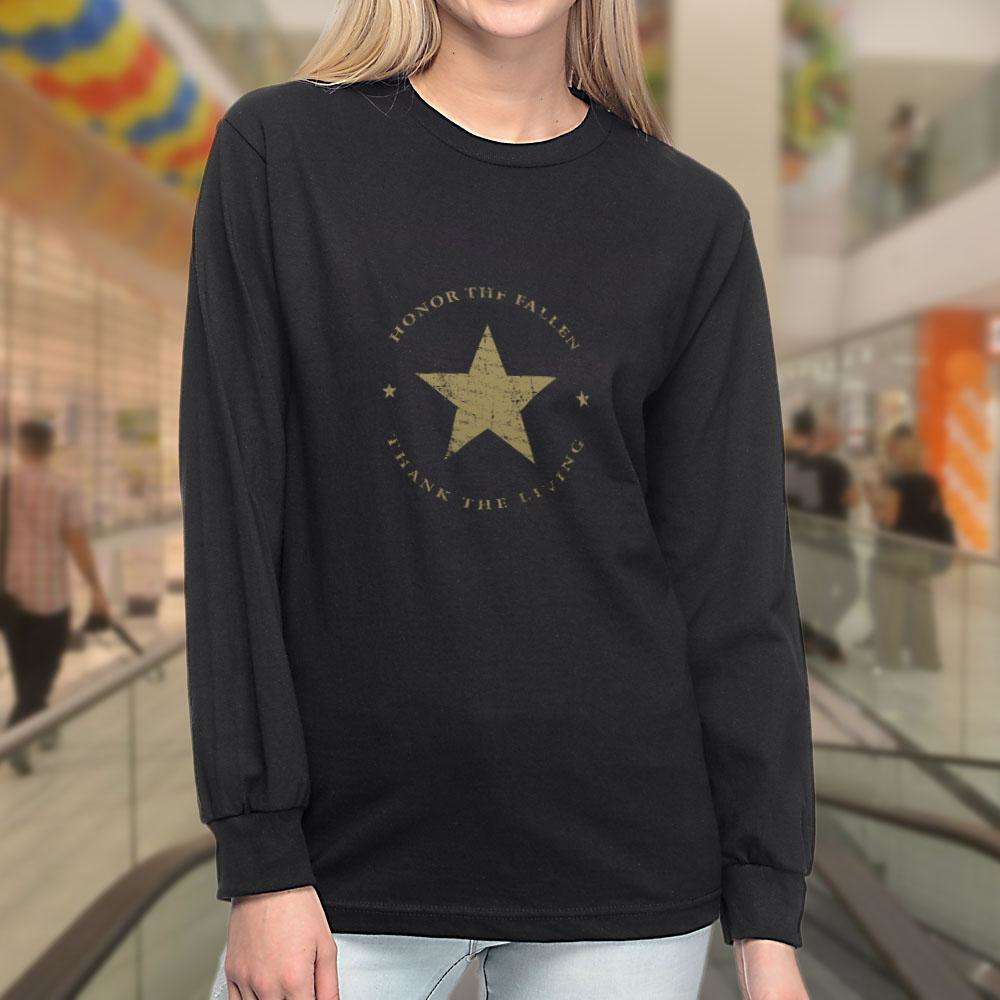Designs by MyUtopia Shout Out:Honor The Fallen Thank The Living Star Long Sleeve Ultra Cotton T-Shirt