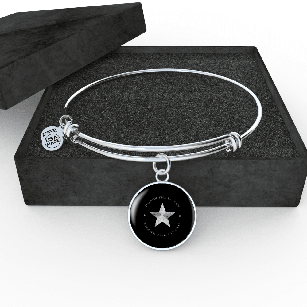 Designs by MyUtopia Shout Out:Honor The Fallen Thank The Living Star Personalized Engravable Keepsake Bangle Bracelet,Silver / No,Wire Bracelet