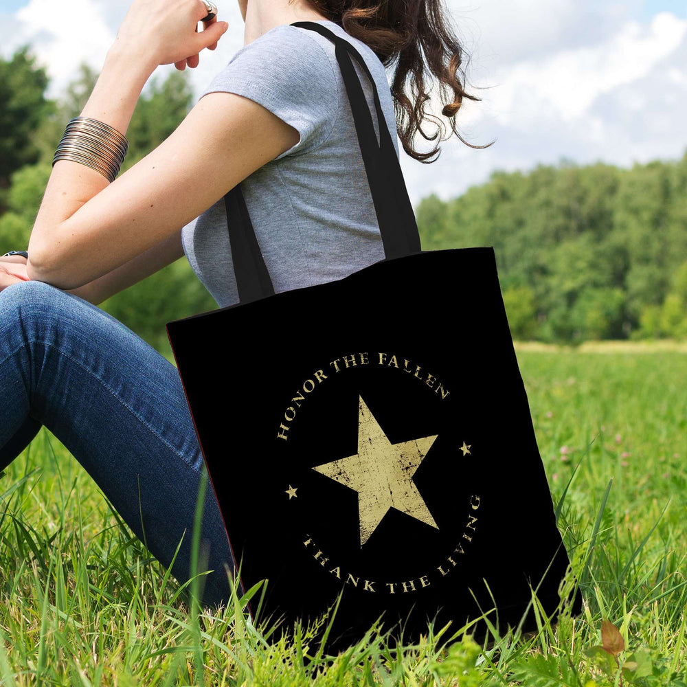 Designs by MyUtopia Shout Out:Honor The Fallen Thank The Living Star Reusable Fabric Shopping Totebag