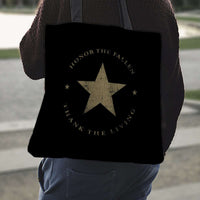 Load image into Gallery viewer, Designs by MyUtopia Shout Out:Honor The Fallen Thank The Living Star Reusable Fabric Shopping Totebag
