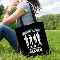 Load image into Gallery viewer, Designs by MyUtopia Shout Out:Honoring All Who Served Fabric Totebag Reusable Shopping Tote
