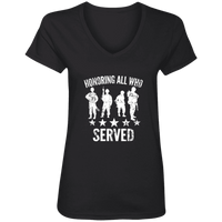 Load image into Gallery viewer, Designs by MyUtopia Shout Out:Honoring All Who Served Ladies&#39; V-Neck T-Shirt,S / Black,Ladies T-Shirts
