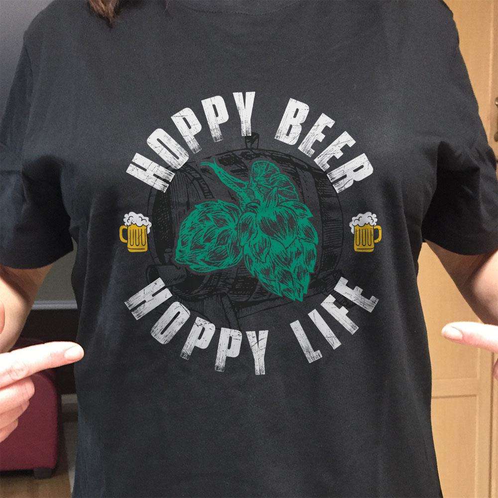 Designs by MyUtopia Shout Out:Hoppy Beer Hoppy Life Drinking Humor Unisex T-Shirt