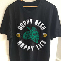 Load image into Gallery viewer, Designs by MyUtopia Shout Out:Hoppy Beer Hoppy Life Drinking Humor Unisex T-Shirt,S / Black,Adult Unisex T-Shirt
