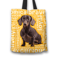 Load image into Gallery viewer, Designs by MyUtopia Shout Out:Humourous Dachshund Fabric Totebag Reusable Shopping Tote,Gold,Reusable Fabric Shopping Tote Bag
