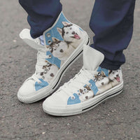 Load image into Gallery viewer, Designs by MyUtopia Shout Out:Huskies Canvas High Top Shoes,Men&#39;s / Men&#39;s US 8 (EU40) / Light Blue/White,High Top Sneakers
