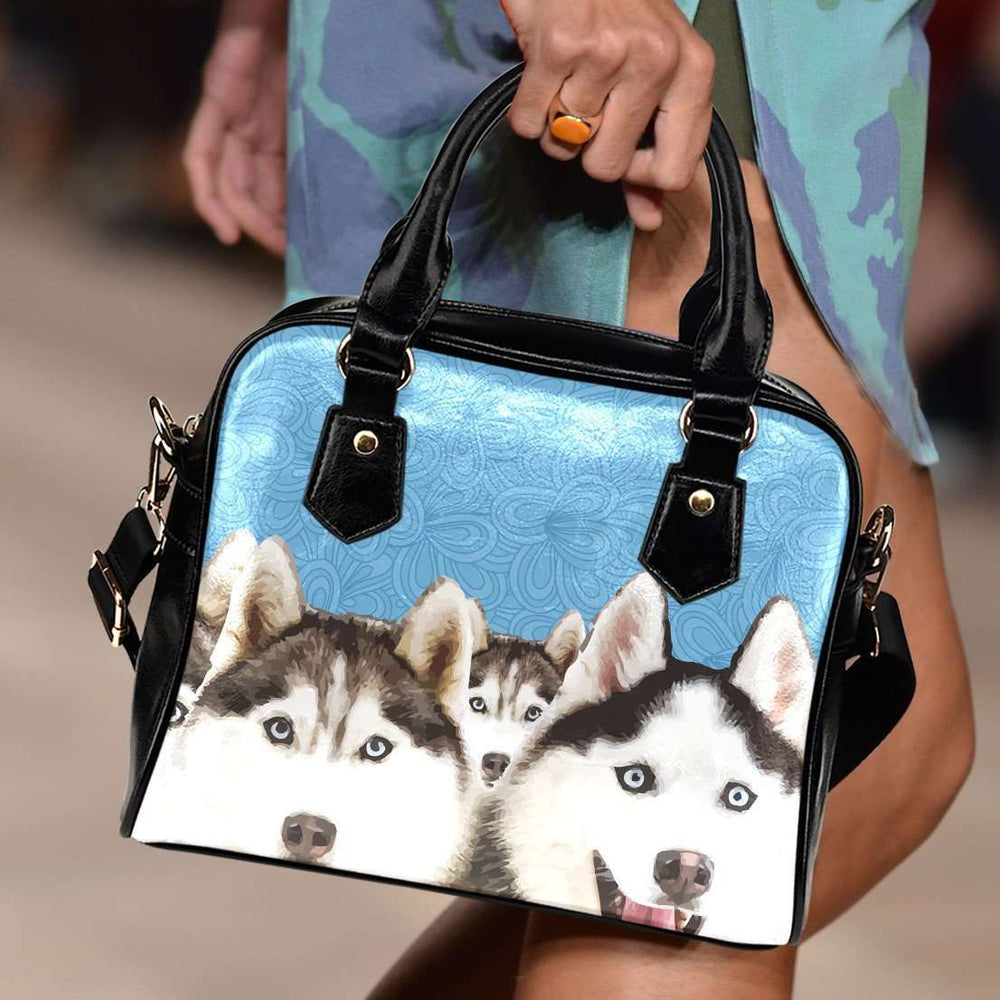 Designs by MyUtopia Shout Out:Huskies Faux Leather Handbag with Shoulder Strap