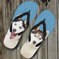 Load image into Gallery viewer, Designs by MyUtopia Shout Out:Huskies Flip-Flops,Women&#39;s / Women&#39;s Small (US 5-6 /EU 35-37) / Blue/White,Flip Flops
