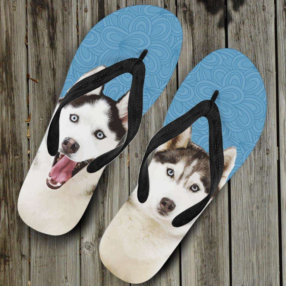 Designs by MyUtopia Shout Out:Huskies Flip-Flops,Women's / Women's Small (US 5-6 /EU 35-37) / Blue/White,Flip Flops