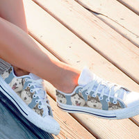 Load image into Gallery viewer, Designs by MyUtopia Shout Out:Huskies Low Cuts,Women&#39;s / Women&#39;s US6 (EU36) / Blue/White,Lowtop Shoes
