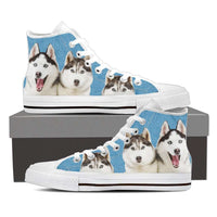 Load image into Gallery viewer, Designs by MyUtopia Shout Out:Husky Puppies Canvas High Top Shoes,Men&#39;s / Men US 8 (EU40) / Light Blue,High Top Sneakers
