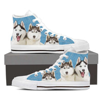 Load image into Gallery viewer, Designs by MyUtopia Shout Out:Husky Puppies Canvas High Top Shoes,Women&#39;s / Ladies US 6 (EU36) / Light Blue,High Top Sneakers
