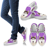 Load image into Gallery viewer, Designs by MyUtopia Shout Out:Husky Puppies Canvas Slip-on Shoes Purple,Men&#39;s / Men&#39;s US8 (EU40),Slip on sneakers
