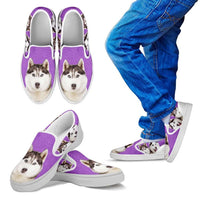 Load image into Gallery viewer, Designs by MyUtopia Shout Out:Husky Puppies Canvas Slip-on Shoes Purple,Kid&#39;s / 11 CHILD (EU28),Slip on sneakers
