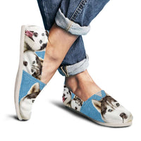 Load image into Gallery viewer, Designs by MyUtopia Shout Out:Husky Puppies Casual Canvas Slip on Shoes Women&#39;s Flats,Ladies US6 (EU36) / Light Blue,Slip on Flats
