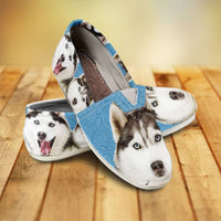 Load image into Gallery viewer, Designs by MyUtopia Shout Out:Husky Puppies Casual Canvas Slip on Shoes Women&#39;s Flats
