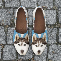 Load image into Gallery viewer, Designs by MyUtopia Shout Out:Husky Puppies Casual Canvas Slip on Shoes Women&#39;s Flats
