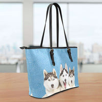 Load image into Gallery viewer, Designs by MyUtopia Shout Out:Husky Puppies Faux Leather Totebag Purse
