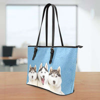 Load image into Gallery viewer, Designs by MyUtopia Shout Out:Husky Puppies Faux Leather Totebag Purse
