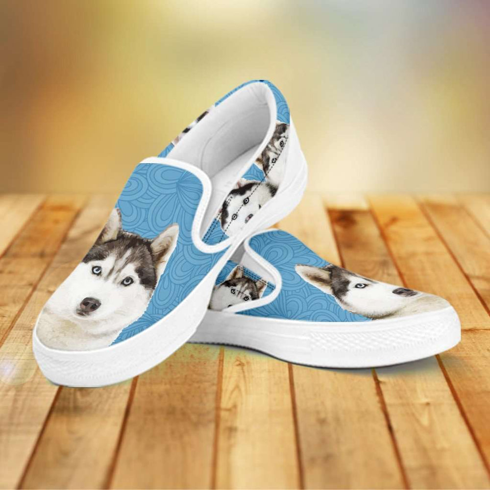 Designs by MyUtopia Shout Out:Husky Puppies Slip-on Shoes,Women's / Women's US6 (EU36) / Light Blue,Slip on sneakers
