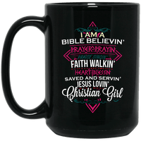 Load image into Gallery viewer, Designs by MyUtopia Shout Out:I Am A Christian Girl Ceramic Coffee Mug - Black,15 oz / Black,Ceramic Coffee Mug
