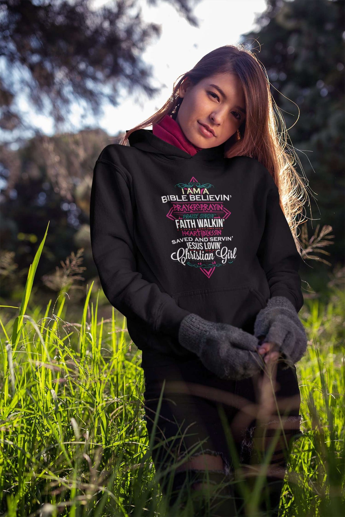 Designs by MyUtopia Shout Out:I Am A Christian Girl Core Fleece Pullover Hoodie