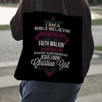 Load image into Gallery viewer, Designs by MyUtopia Shout Out:I Am A Christian Girl Fabric Totebag Reusable Shopping Tote
