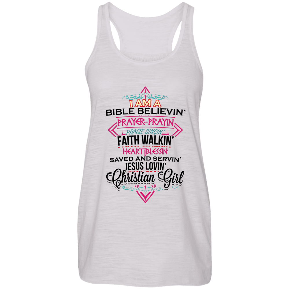 Designs by MyUtopia Shout Out:I Am A Christian Girl Ladies Flowy Racer-back Tank Top,Vintage White / X-Small,Tank Tops