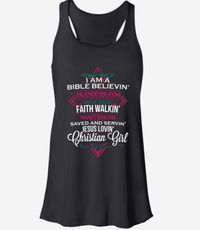 Load image into Gallery viewer, Designs by MyUtopia Shout Out:I Am A Christian Girl Ladies Flowy Racer-back Tank Top,Black / X-Small,Tank Tops
