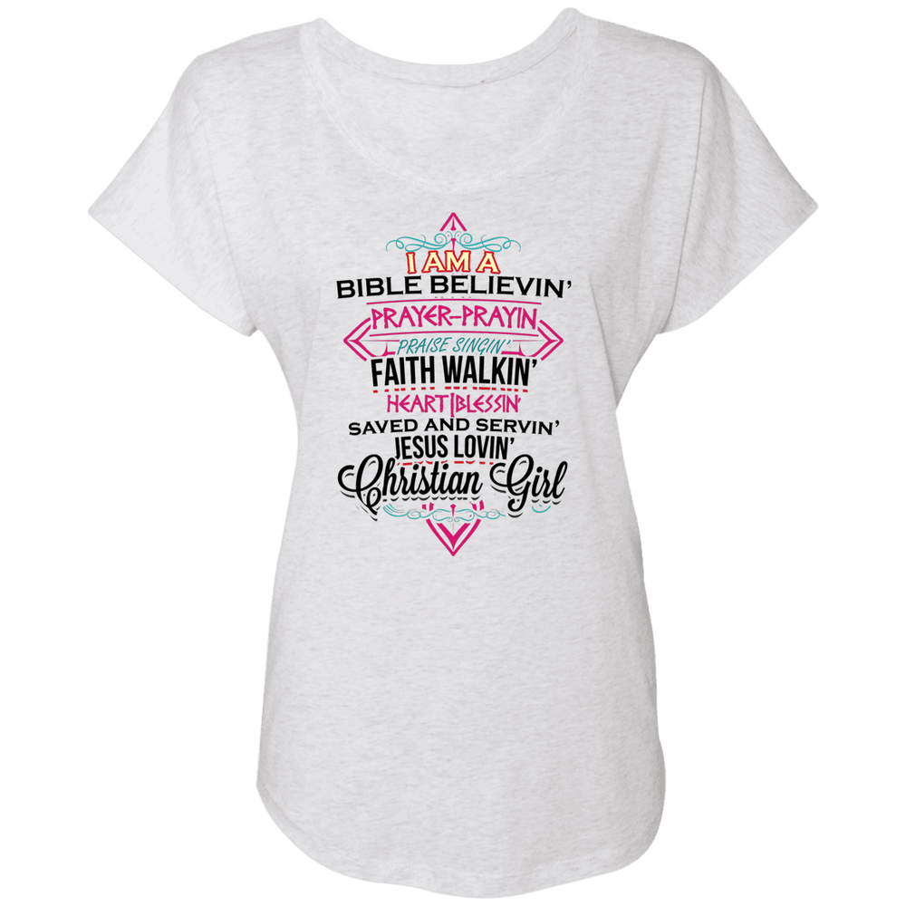Designs by MyUtopia Shout Out:I Am A Christian Girl Ladies' Triblend Dolman Shirt,X-Small / Heather White,Ladies T-Shirts
