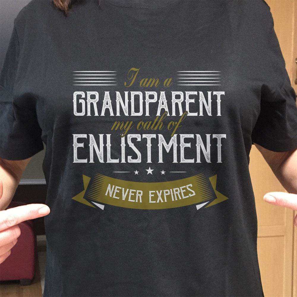 Designs by MyUtopia Shout Out:I Am A Grandparent My Oath of Enlistment Never Expires Adult Unisex Cotton Short Sleeve T-Shirt
