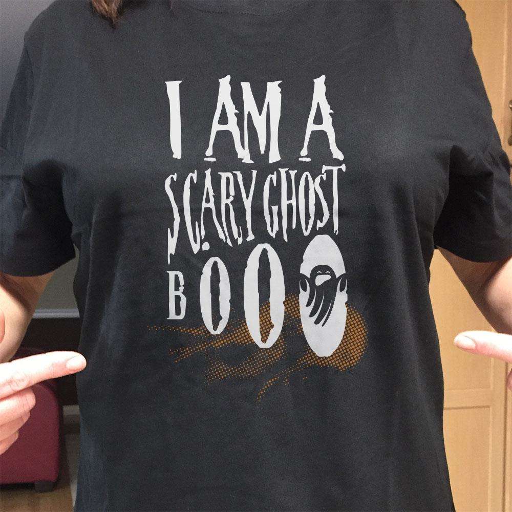 Designs by MyUtopia Shout Out:I Am A Scary Ghost Adult Unisex Cotton Short Sleeve T-Shirt