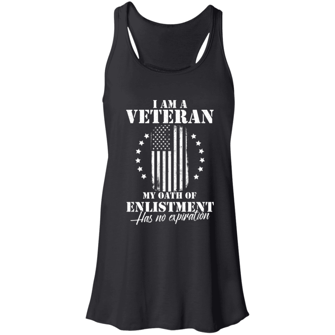 Designs by MyUtopia Shout Out:I Am A Veteran My Oath of Enlistment does not Expire Ladies Flowy Racerback Tank,X-Small / Black,Tank Tops