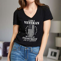 Load image into Gallery viewer, Designs by MyUtopia Shout Out:I Am A Veteran My Oath of Enlistment does not Expire Ladies&#39; V-Neck T-Shirt
