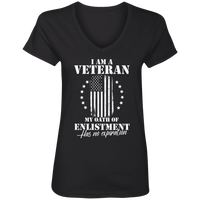 Load image into Gallery viewer, Designs by MyUtopia Shout Out:I Am A Veteran My Oath of Enlistment does not Expire Ladies&#39; V-Neck T-Shirt,S / Black,Ladies T-Shirts
