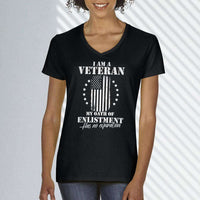 Load image into Gallery viewer, Designs by MyUtopia Shout Out:I Am A Veteran My Oath of Enlistment does not Expire Ladies&#39; V-Neck T-Shirt
