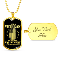 Load image into Gallery viewer, Designs by MyUtopia Shout Out:I Am A Veteran My Oath of Enlistment does not Expire Personalized Engravable Keepsake Dog Tag Necklace,Gold / Yes,Dog Tag Necklace

