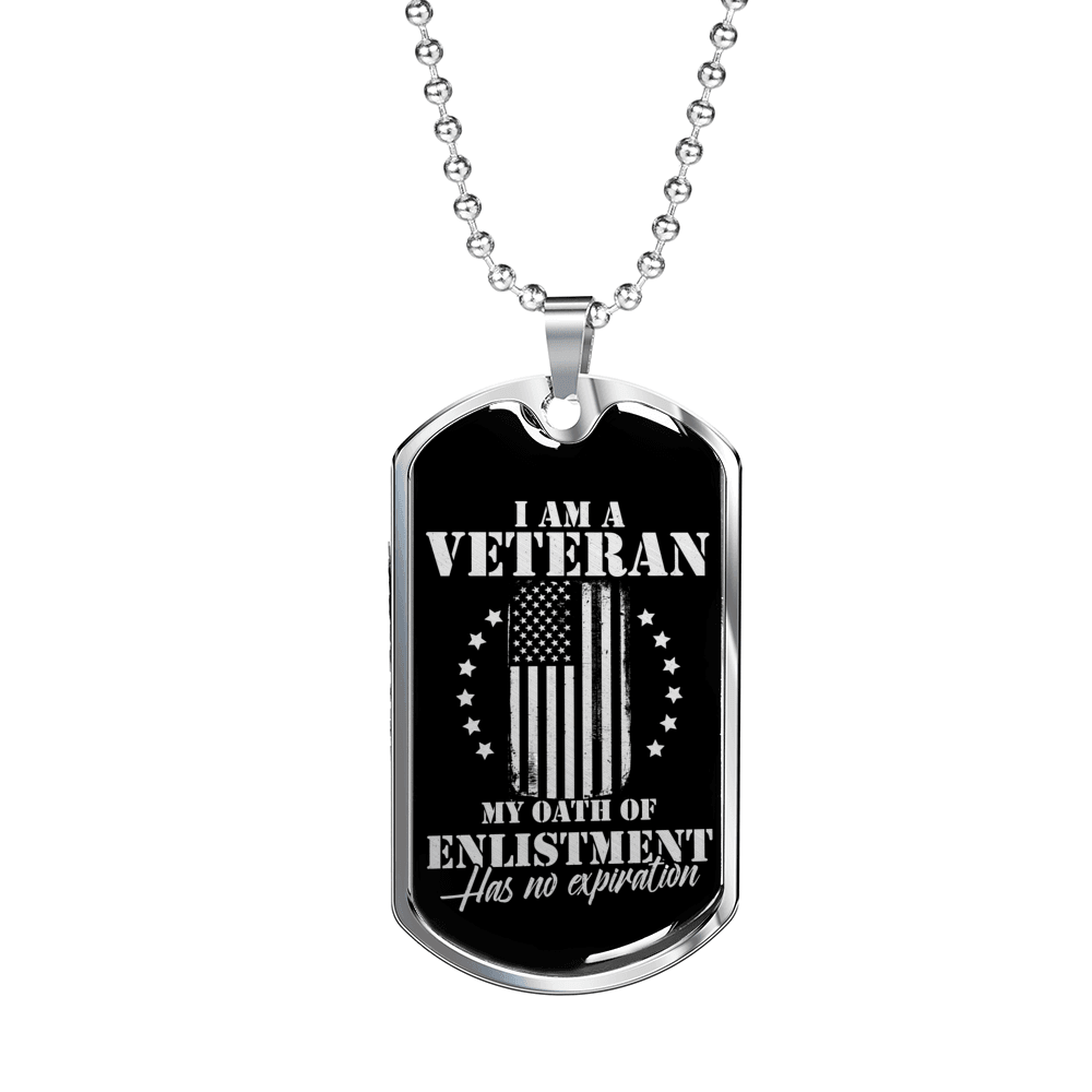 Designs by MyUtopia Shout Out:I Am A Veteran My Oath of Enlistment does not Expire Personalized Engravable Keepsake Dog Tag Necklace,Silver / No,Dog Tag Necklace
