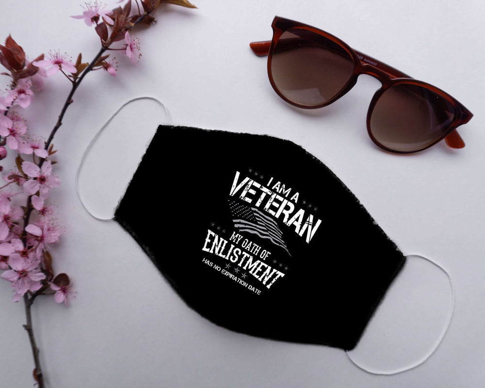 Designs by MyUtopia Shout Out:I Am A Veteran My Oath of Enlistment Has No Expiration Date Adult Fabric Face Mask with Elastic Ear Loops