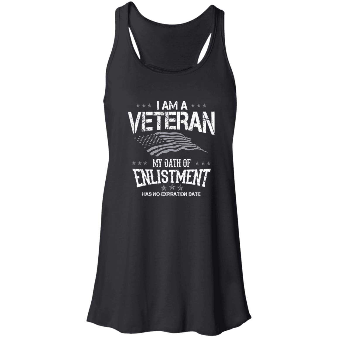 Designs by MyUtopia Shout Out:I Am A Veteran My Oath of Enlistment Has No Expiration Flowy Racerback Tank,X-Small / Black,Tank Tops