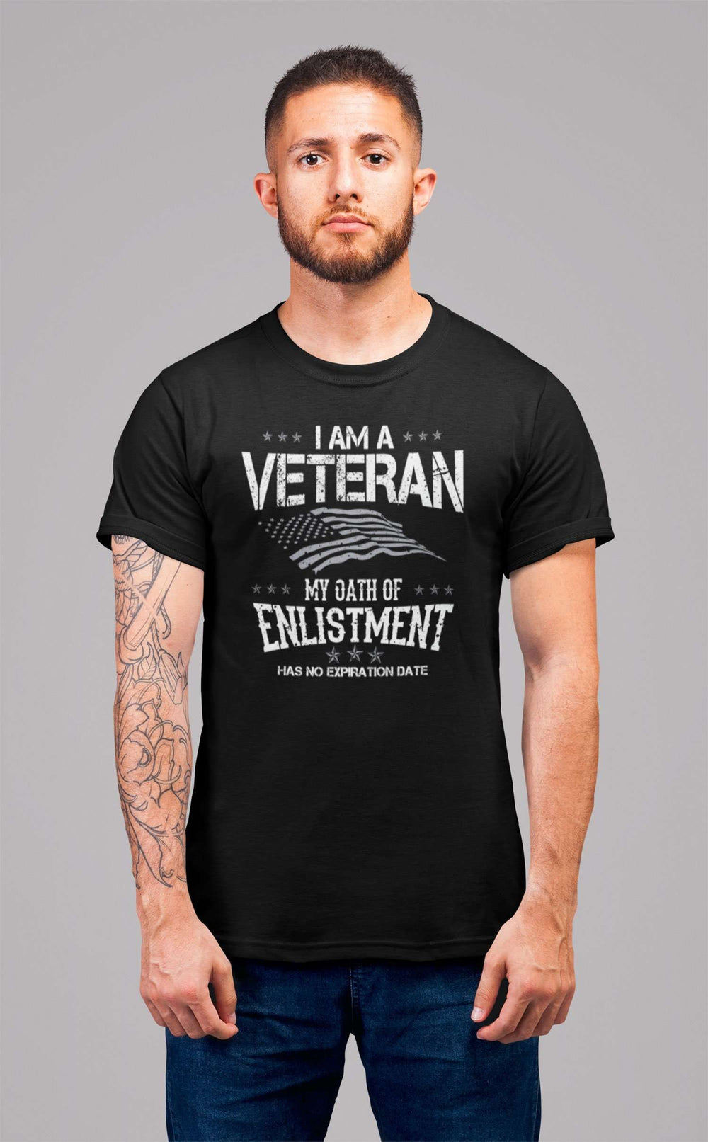 Designs by MyUtopia Shout Out:I Am A Veteran My Oath of Enlistment Has No Expiration Unisex Jersey Short-Sleeve T-Shirt