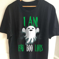 Load image into Gallery viewer, Designs by MyUtopia Shout Out:I am Fab Boo Lous Ghost Adult Unisex Cotton Short Sleeve T-Shirt,S / Black,Adult Unisex T-Shirt
